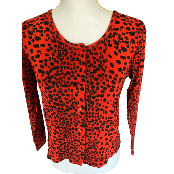 Victoria's Secret Women's Cardigan Top Sz XS Leopard Print Red Black Lightweight - Picture 1 of 8